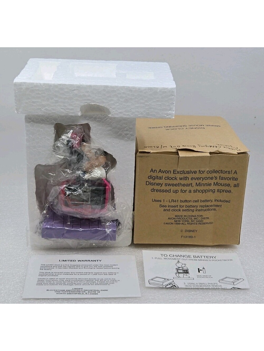 1999 Avon Disney Minnie Mouse Shopping Spree Digital Clock Figurine NOS Vintage